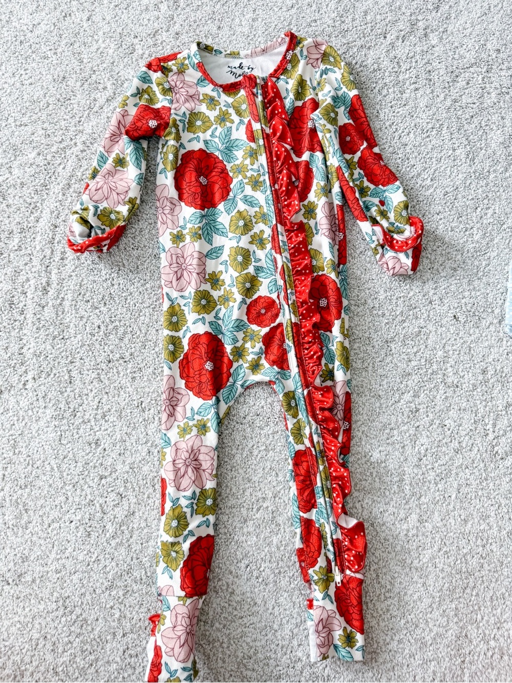 Kids Red Floral Ruffle One-Piece